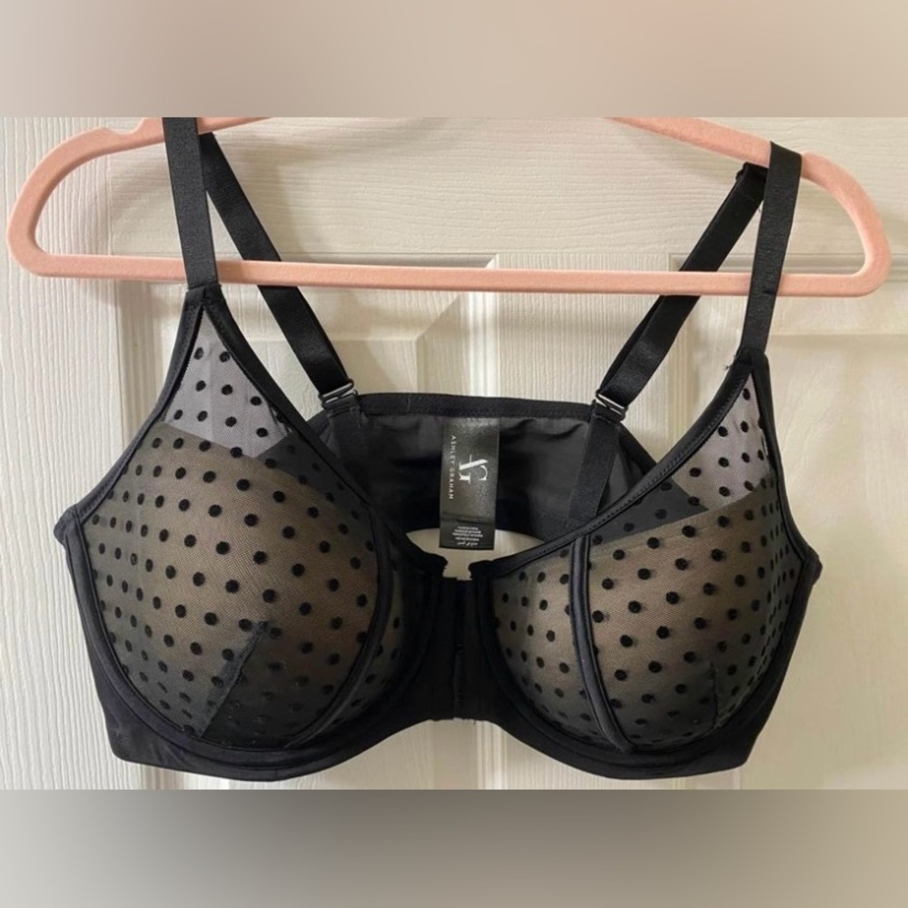 Ashley Graham Black Sheer Polka Dot Underwire Bra 40D